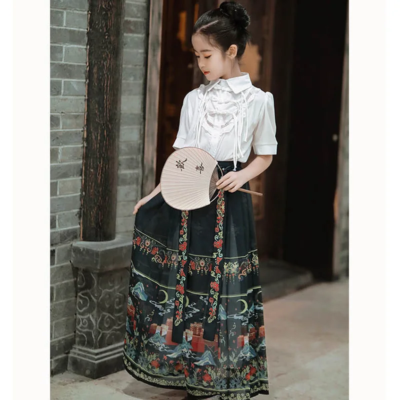 Hanfu Horse-face Skirt Party Chinese Folk Dance Costume Ancient  Stage Costume Vestido Fashion Tang Dynasty Traditional Dress