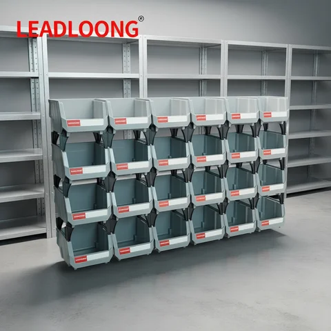 LEADLOONG Parts Bin 6/24pcs 13.5x10.5x7.6cm/5x4*3inch Gray Stackable Plastic Garage Tool Storage Box Container Organizer Bin