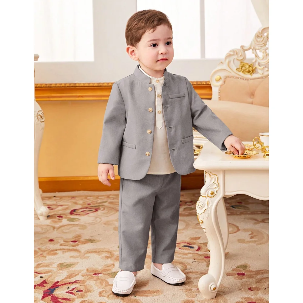 Fashion Boy Suits Stand Collar Single Breasted Children Outfits 2 Piece Sets Chic Cute Daily Casual Formal Baby Boy Clothes