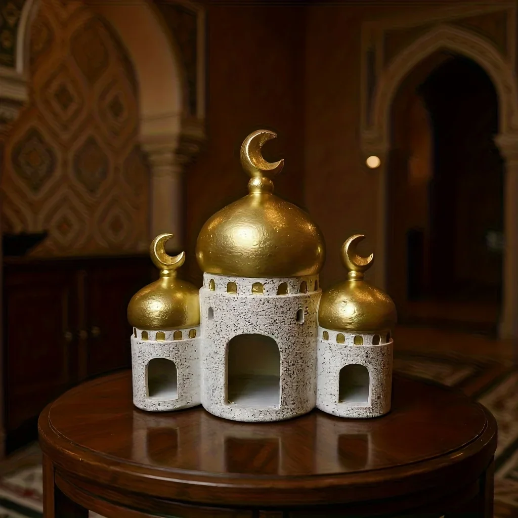Golden Roof White Walls Sculpture Arabic Style Resin Castle Architectural Ornament Islamic Sculpture Home Decoration Gift