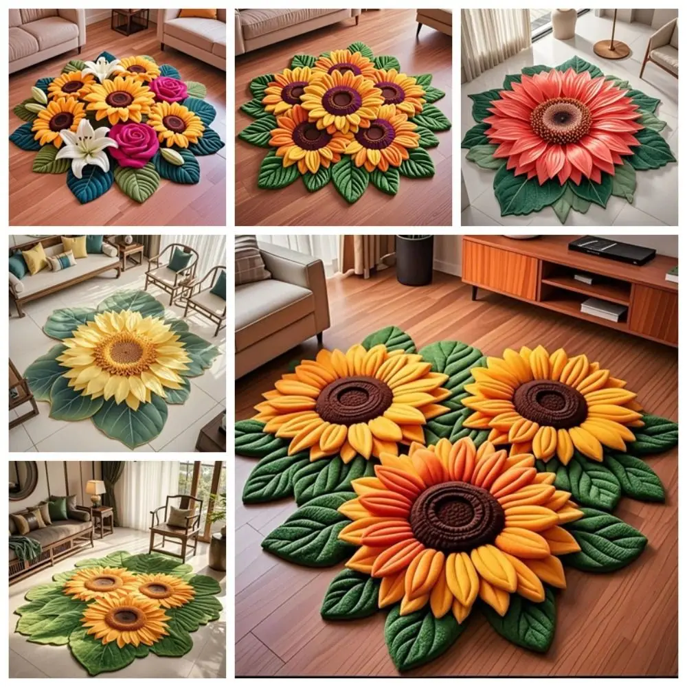 Durable Special-shaped Sunflower Carpet Soft Non-slip Sunflower Mat Absorbent 60x60cm Blanket Home Decoration