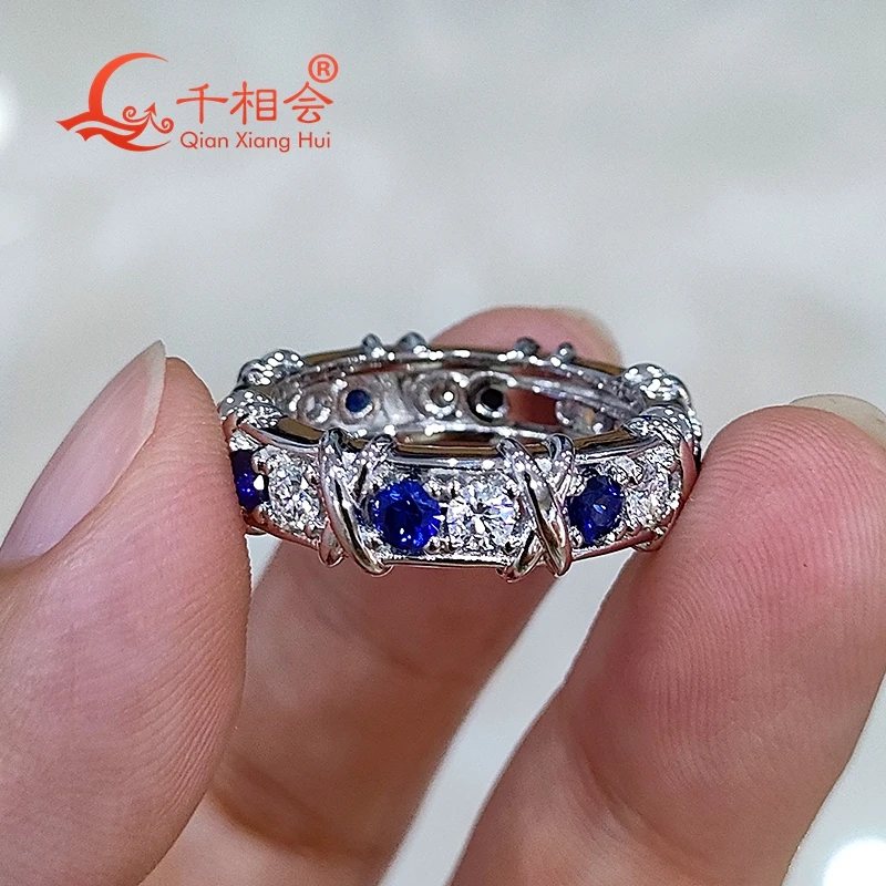 Imagem -04 - Anéis de Prata Esterlina para Homens e Mulheres Redondos Vermelho Azul Safira Branco Pedra Moissanite Anel de Noivado para Senhoras x mm 925