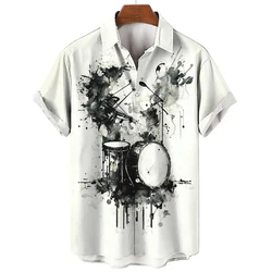 Colorful Musical Instrument Pattern Hawaiian Shirt For Men 3d Saxophone Guitar Print Beach Short Sleeve Casual Male Tops Blouse