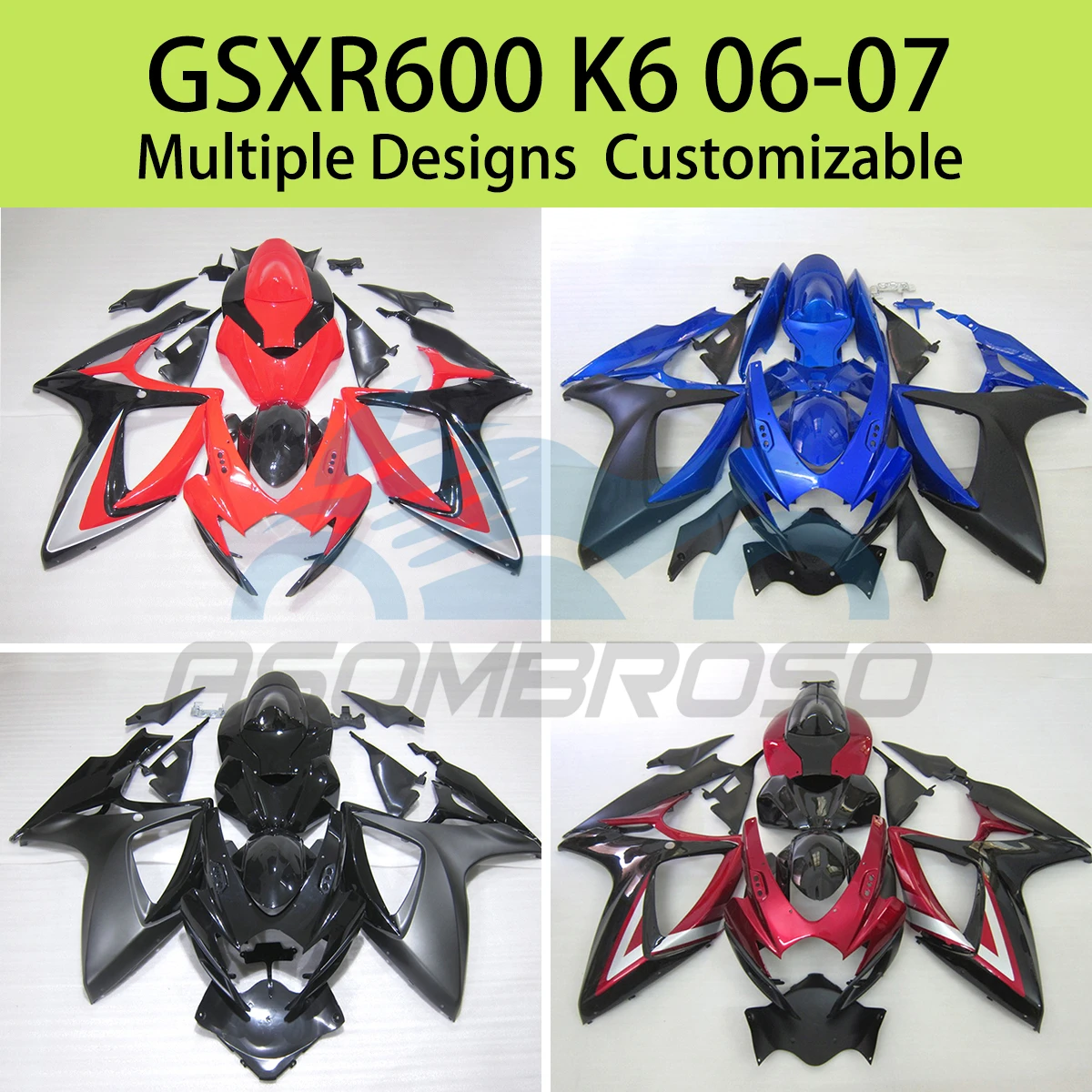 

GSXR 600 750 06 07 Full Fairing Set for SUZUKI GSXR600 GSXR750 K6 2006 2007 Injection Fairings Panel Kit Bodywork Motorcycle