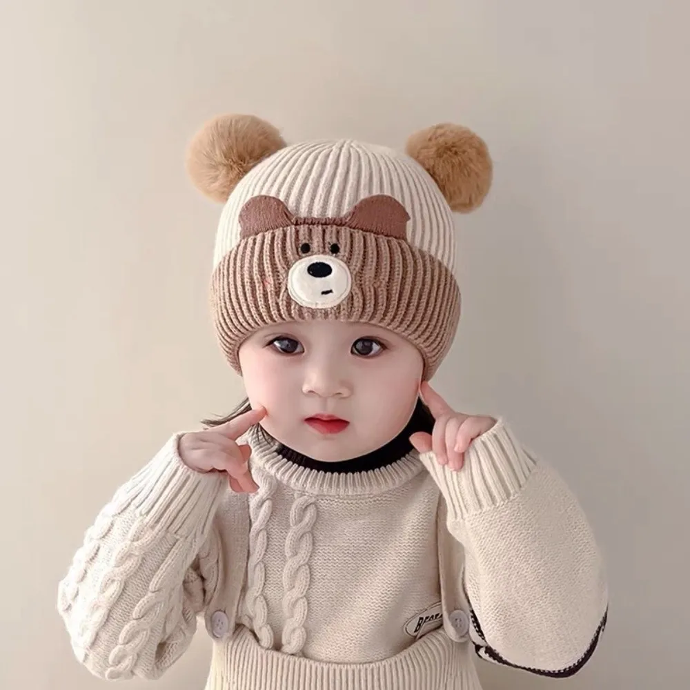 

New Cute Double Pompom Beanie Bonnet Thicken Warm Pullover Hat Cold Proof Windproof Ear Protection Cap Winter