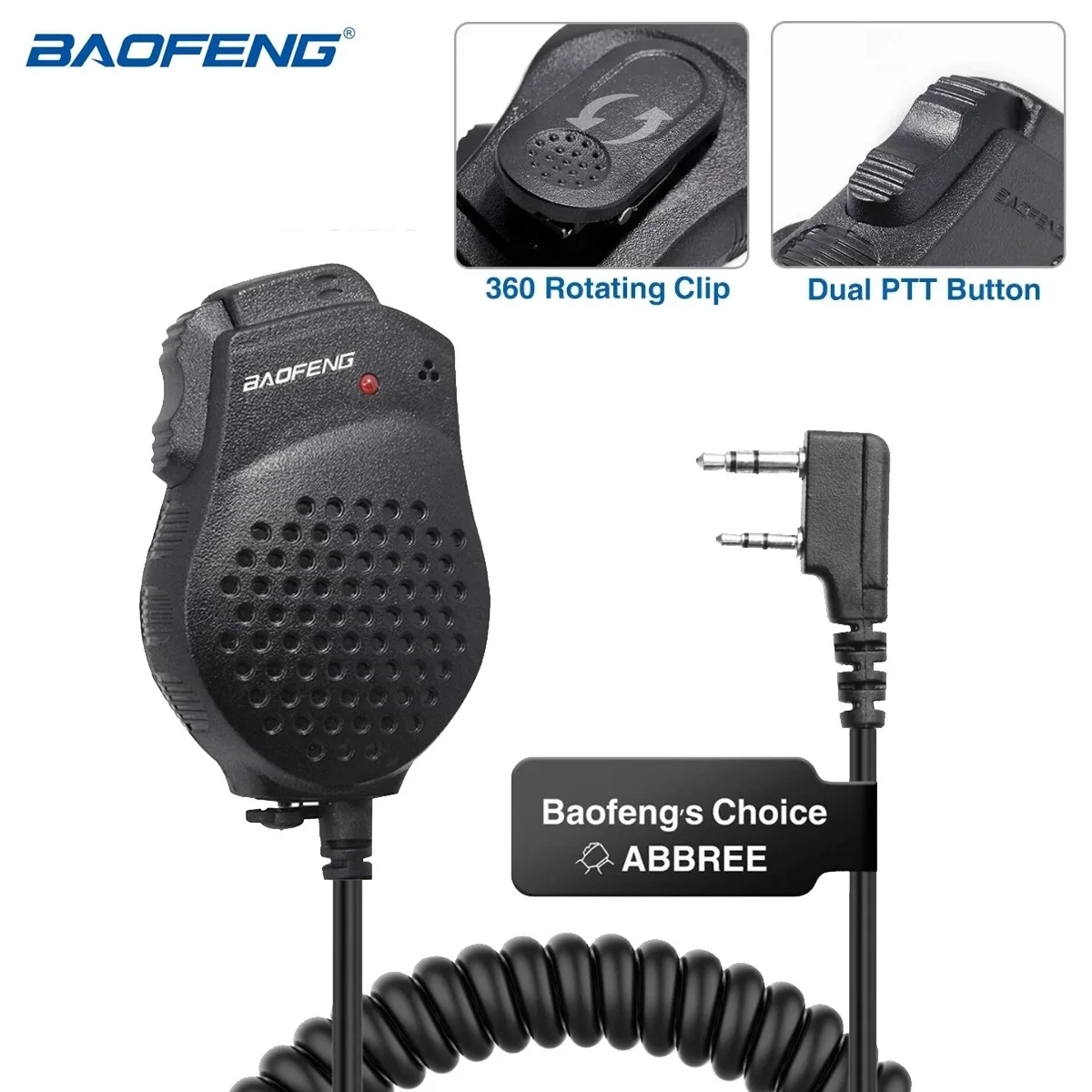 Baofeng UV-82 듀얼 PTT 스피커 마이크, 2 핀 K 플러그, Baofeng UV-8D UV 82 UV82 휴대용 라디오 워키토키 BF-UV82