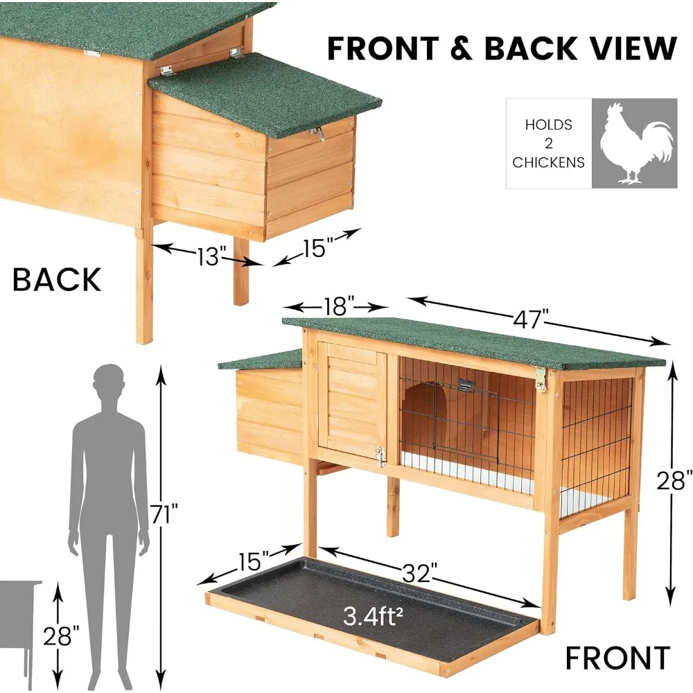 Outdoor Small Wooden Chicken Coop Poultry Pet with Nest Box, Hen House Cage Hutch with Weatherproof