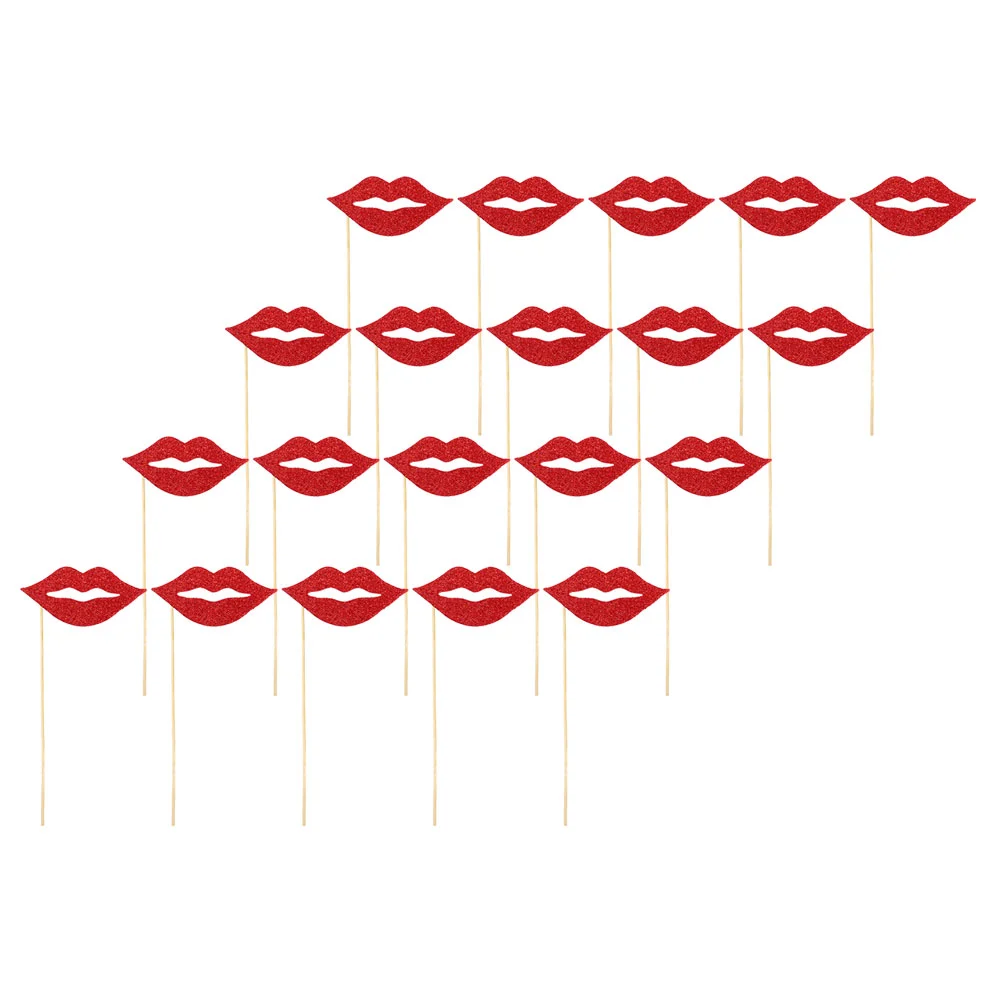 

20 Pcs Party Lips Decor Supplies Flash Photo Booth Prop Red Valentine' Day Props