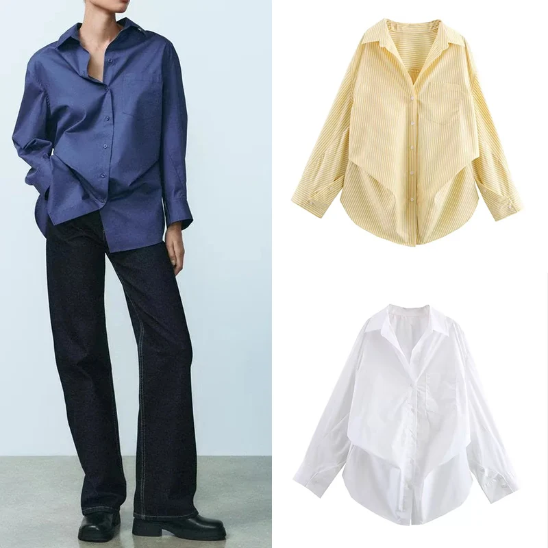 Z Women's Loose Batwing Sve Striped Collar Long Sve irt Spring New Sle Top Polyester Fiber Ladies Premium