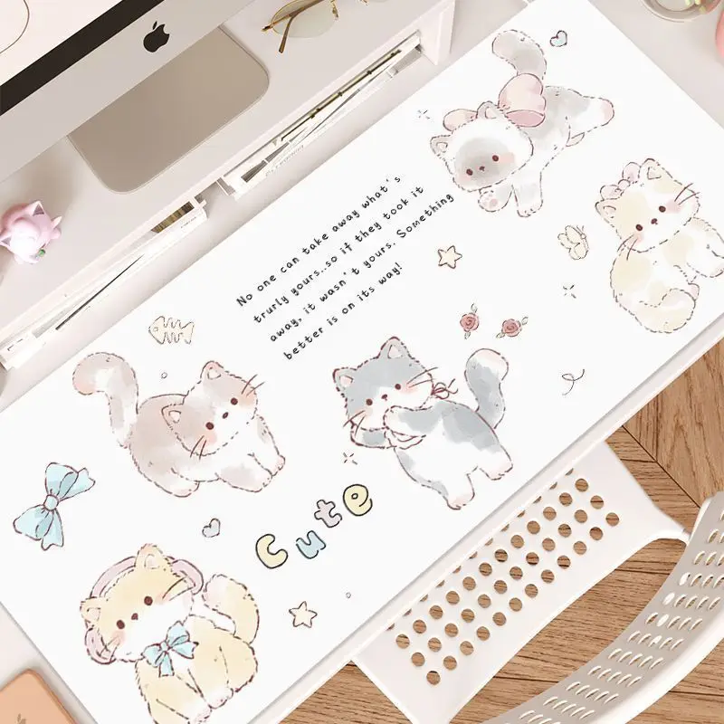 Pink Kawaii Cat Leather Desk Pad Protector Non-Slip Large Small Mouse Pad Pc Home &Office Desk Mat PU Leather Laptop Desk Pad