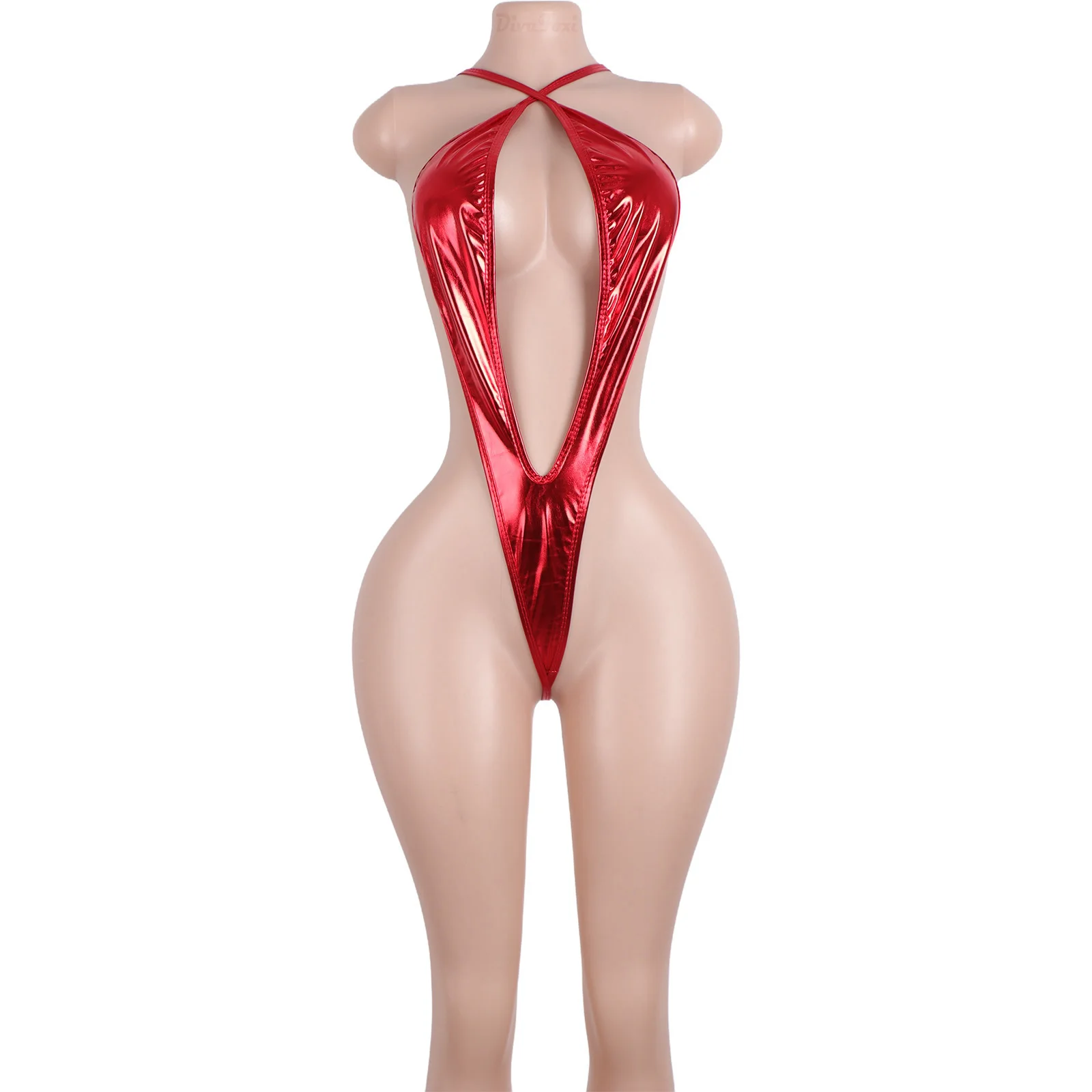 Patent Leather Backless Bodysuit Deep V Bikini Dancer Outfits Thong String Festival Outfit Rave Exotic Wear Designer Dancewear