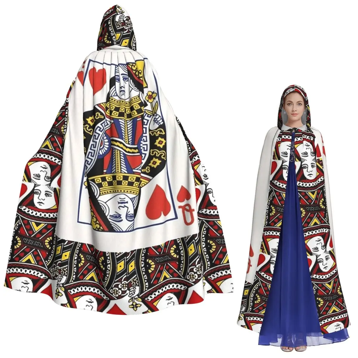 

Casino Nights Red Queen Of Hearts Long Hooded Cloak Witch Medieval Costume Cosplay Cape HalloweenCoat Adult Unisex