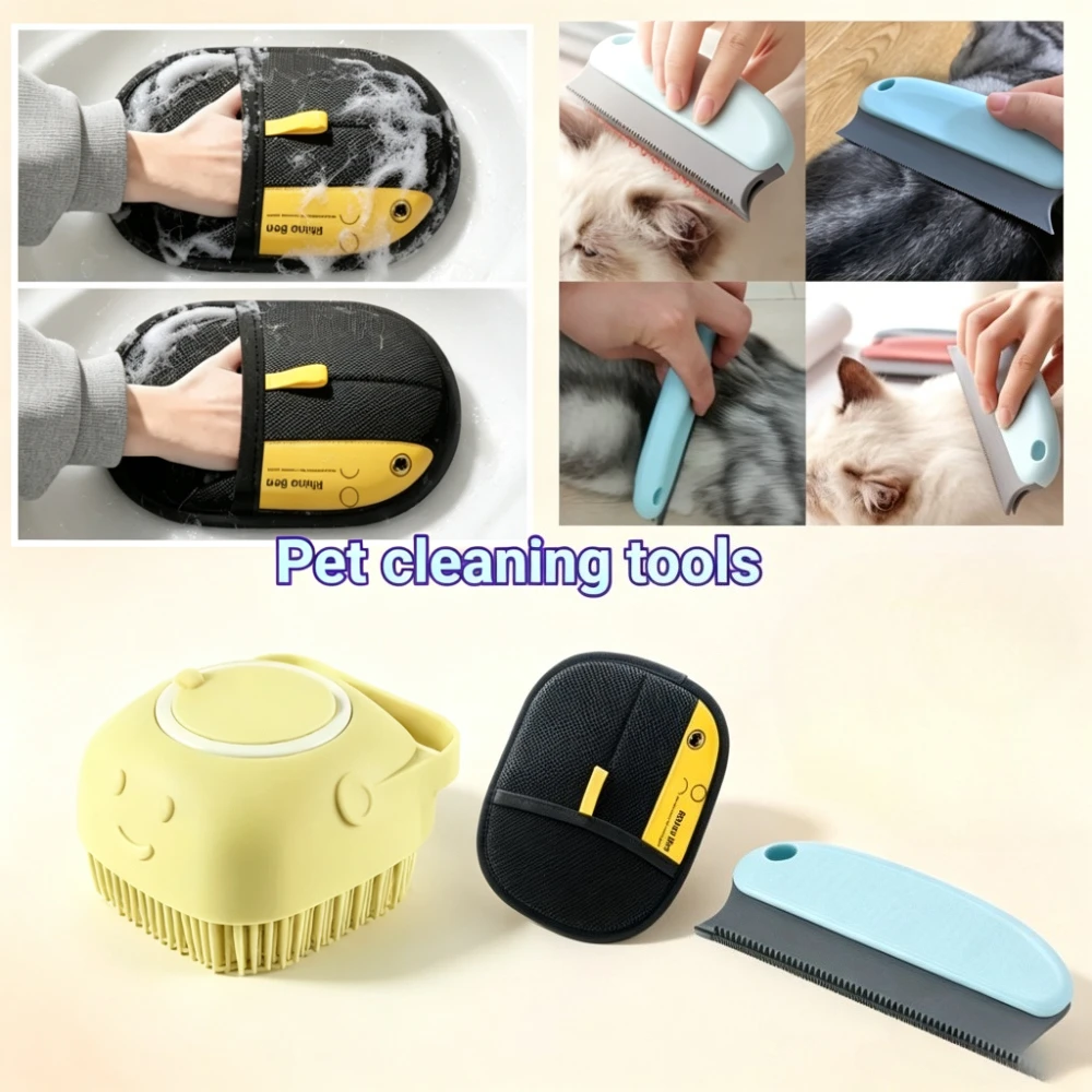 Multi‑Function Pet Cleaning Grooming Tools Set, Hair Remover Comb, Silicone Bath Brush & Grooming Mitt for Dogs Cats