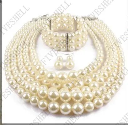 Wedding Jewelry Three-row Pearl Bridal Jewelry Set Rhinestone Four-leaf Clover Necklace Earring Three-piece Set Earrings Disfraz