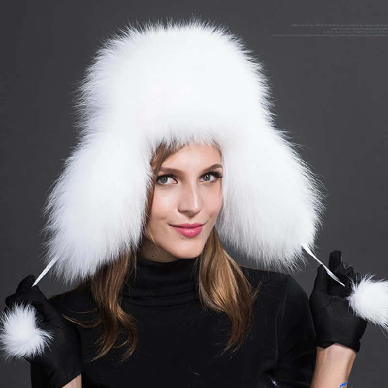 Ushanka-Sombrero de Aviador ruso con orejeras para mujer, gorro de aviador con orejeras de piel de mapache, para esquí y nieve, novedad de 2024, 100%