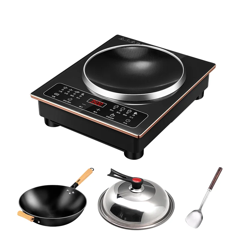 Concave induction cooker for stir frying and stir frying, high-power intelligent household set