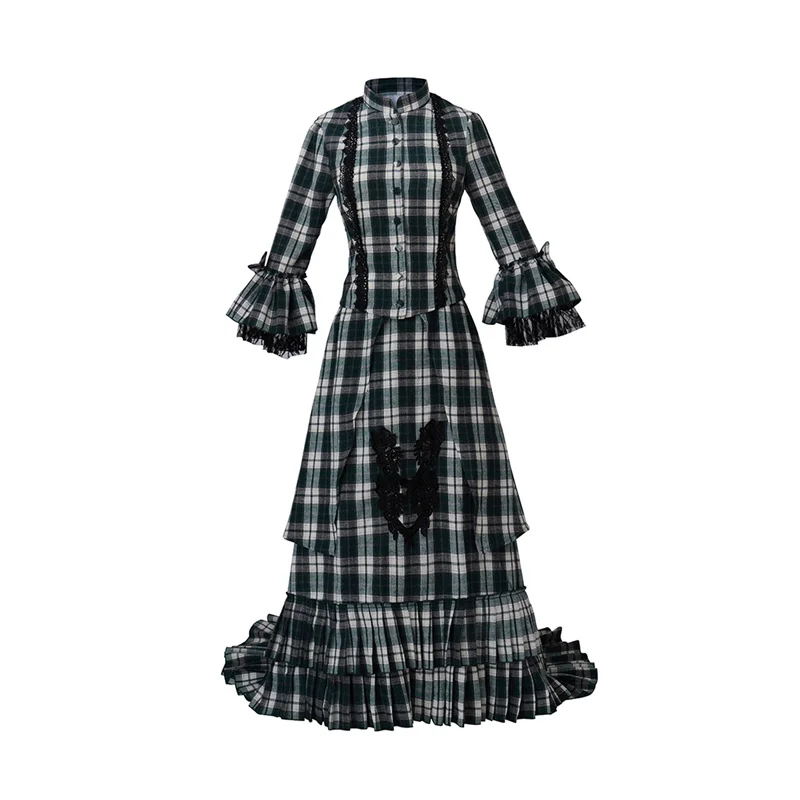 Victorian Civil War Southern Belle Ball Gown Scarlett  Scottish Plaid Dress Christmas Women's Vintage Dress