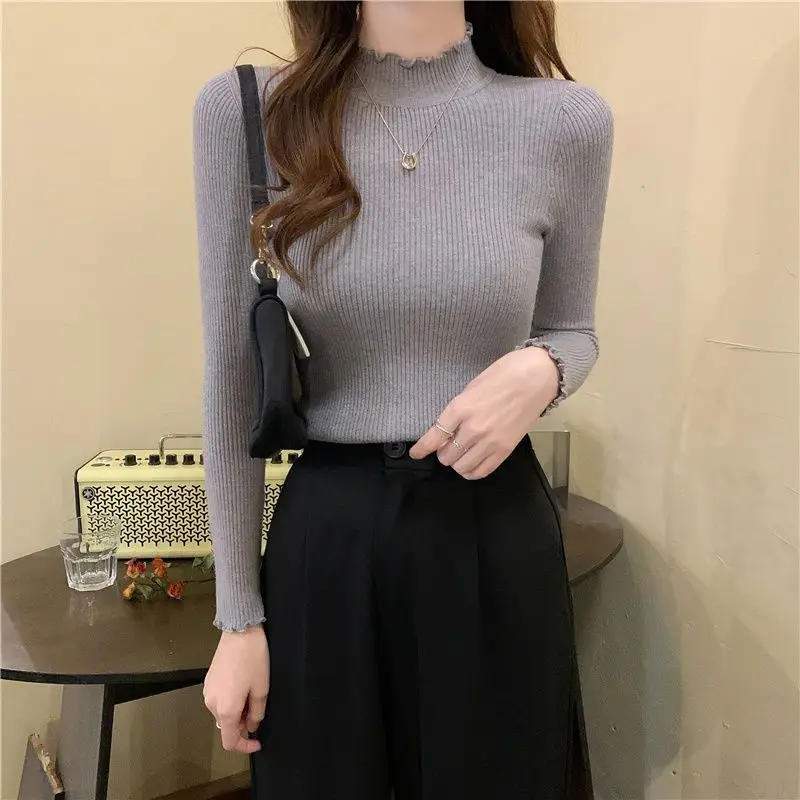 ニットセーター女性プルオーバー新しい長袖フリル襟ニットセータープルオーバー女性トップスセーターセーターデムジェ Q803