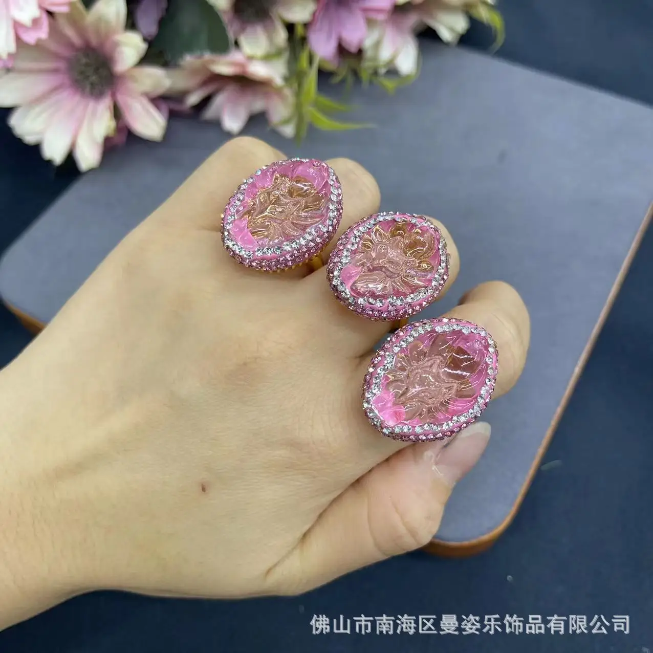 

New pink glazed nine-tailed fox vintage popular, true color retention high quality supply wholesale ring