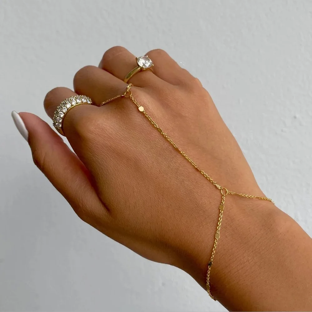 Pulsera de Cadena con Cuentas en Color Oro y Plata para Mujer, Pulsera de Anillo de Moda, Cadena de Mano, Anillo de Dedo, Brazalete Esclavo, Regalo para el Día de la Madre