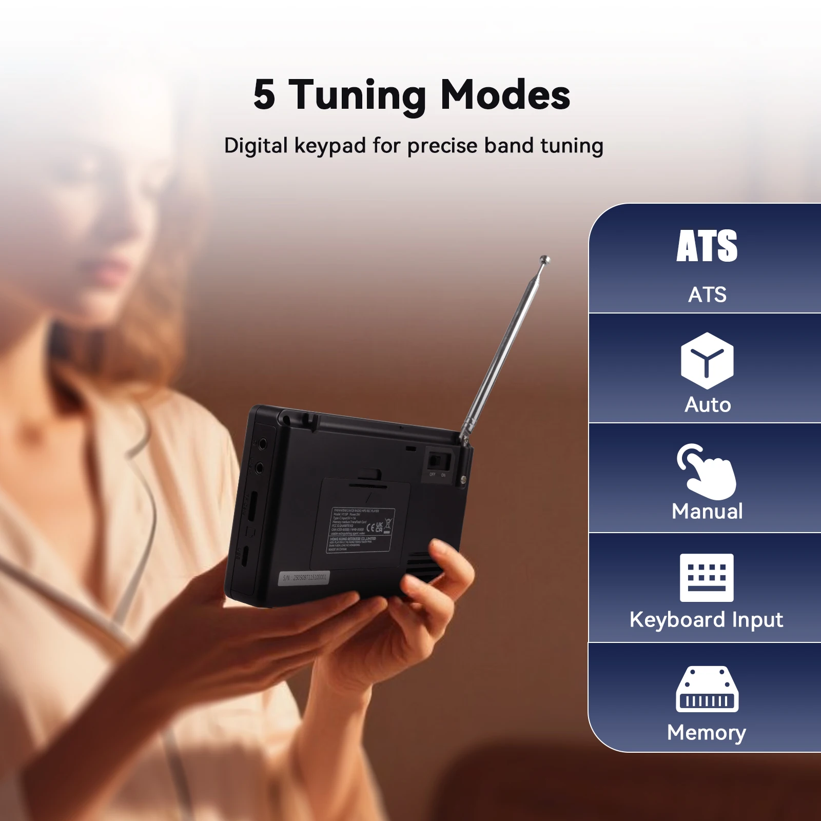 Retekess V115P Радио FM AM SW LW WB Портативные радиоприемники Перезаряжаемая коротковолновая радиостанция с питанием от аккумулятора Полноволновой USB-рекордер для подарка