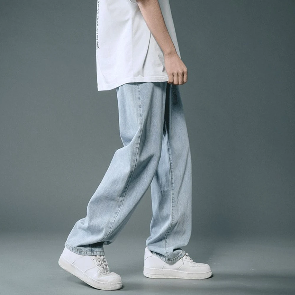 

Men Summer Loose Straight Thin Pants Solid Color Jean Fashion Hip Hop Streetwear