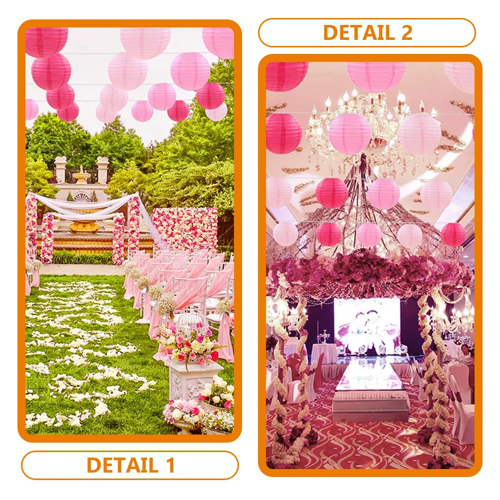 

12pcs Paper Lantern Set Round Style Festival Decorations Holiday Party Garden Indoor Hanging Lamp Shades Small PinkRed