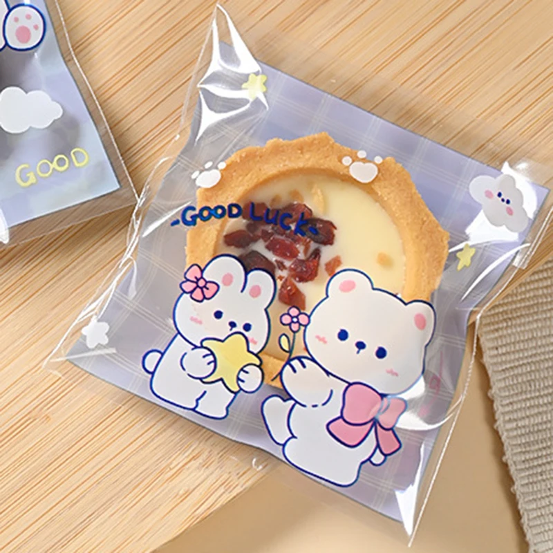 100Pcs Plastic Cartoon Self-Adhesive Packaging Snack Candy Bags For Wedding Party Gift Kids Favors Biscuit Gifts PackagingBags