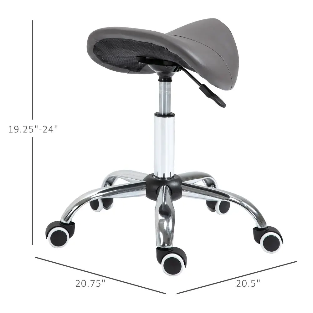 Ergonomic Rolling Saddle Stool PU Leather Hydraulic Spa Stool Height Adjustable Swivel Drafting Medical Salon Chair, Grey