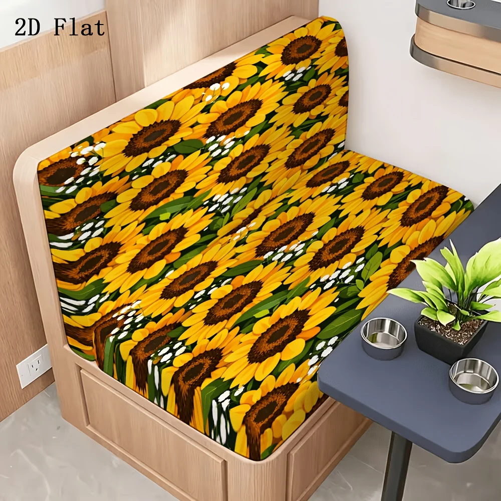 2pcs Farmhouse-style sunflower and daisy pattern elastic caravan sofa cover, suitable for decorating camping vehicles