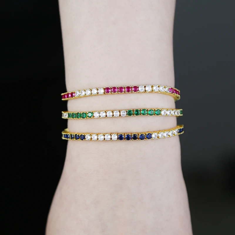 Tennis Chain Bracelets for Women Fashion Small Cubic Zircon Blue Crystal Gold Color Wedding Party Friends Gift Jewelry 17cm 19cm