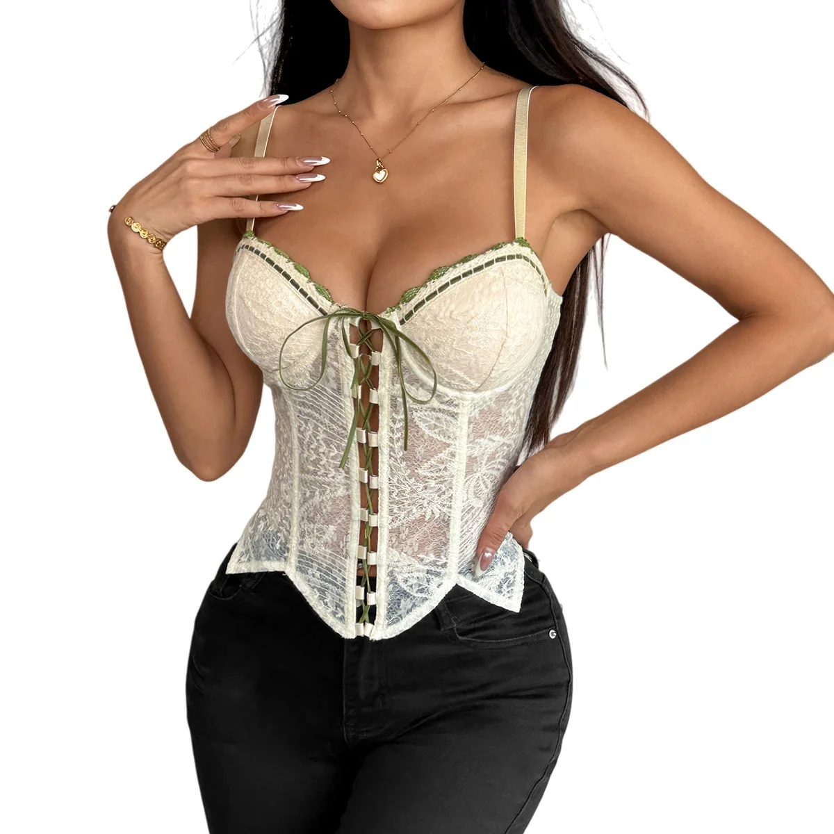 

Винтажный элегантный корсет на шнуровке - женский однотонный топ с вышивкой в форме бюстье, тонкая майка, романтическая вечерняя одежда