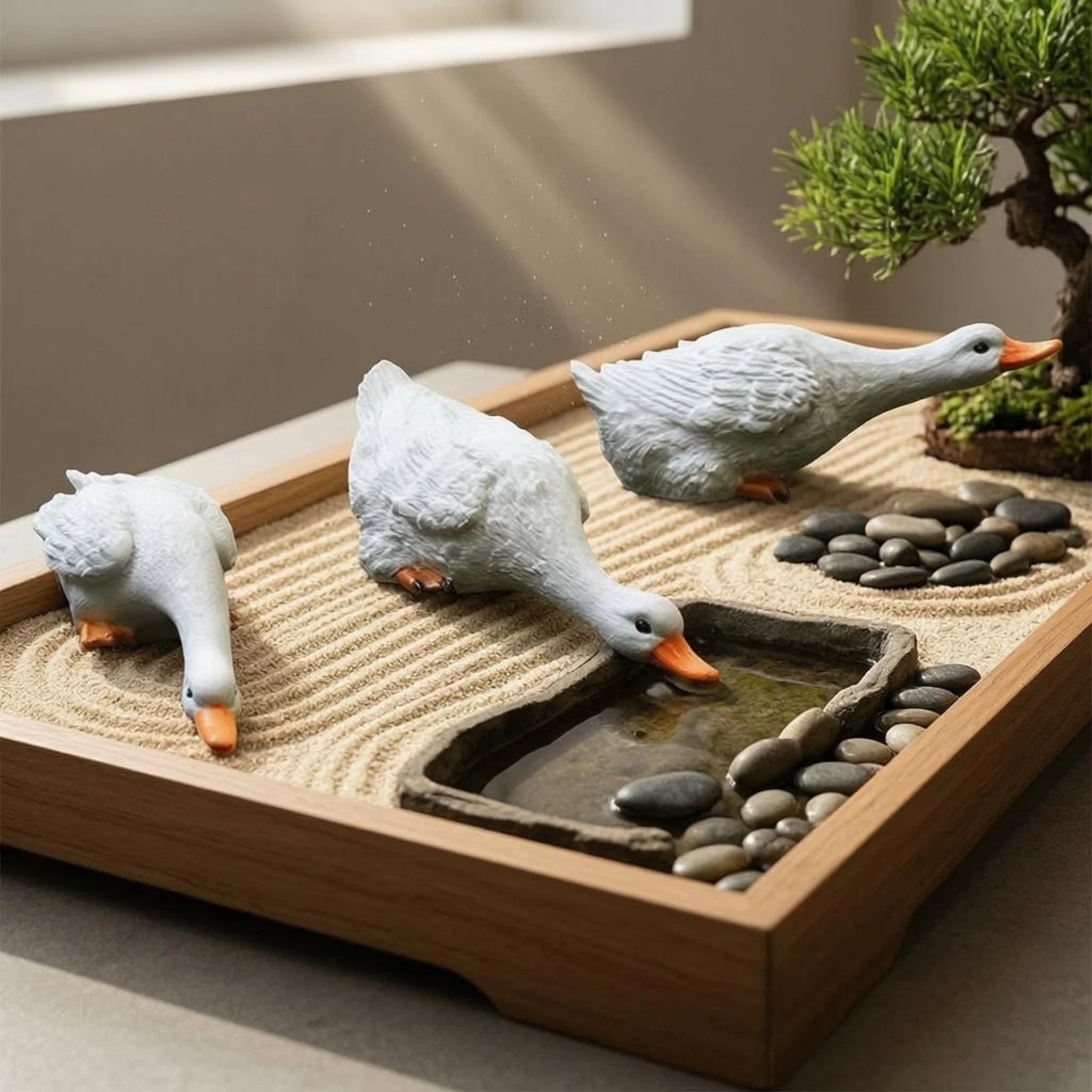 3 Pieces Decorative Goose Figurines White Goose Garden Statues Yard Ornament Feathered Textured for Pond, Landscape