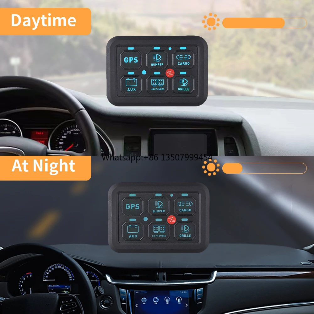 

6 Gang Switch Panel Variable 7 Color Light Waterproof Circuit Control Relay System Box for Car Pickup Truck UTV SUV Boat