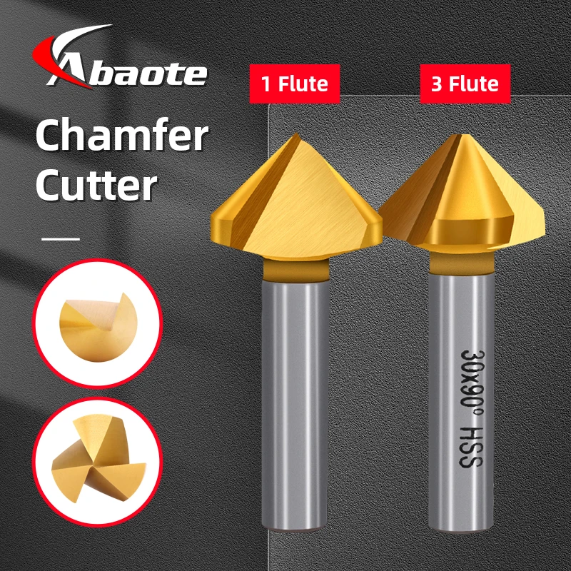 ABAOTE Chamfering Cutter 90 Degree 1 3 Flute Titanium Round Shank Cutter Mill Tool Countersink Drill Bit Metal Milling Tool