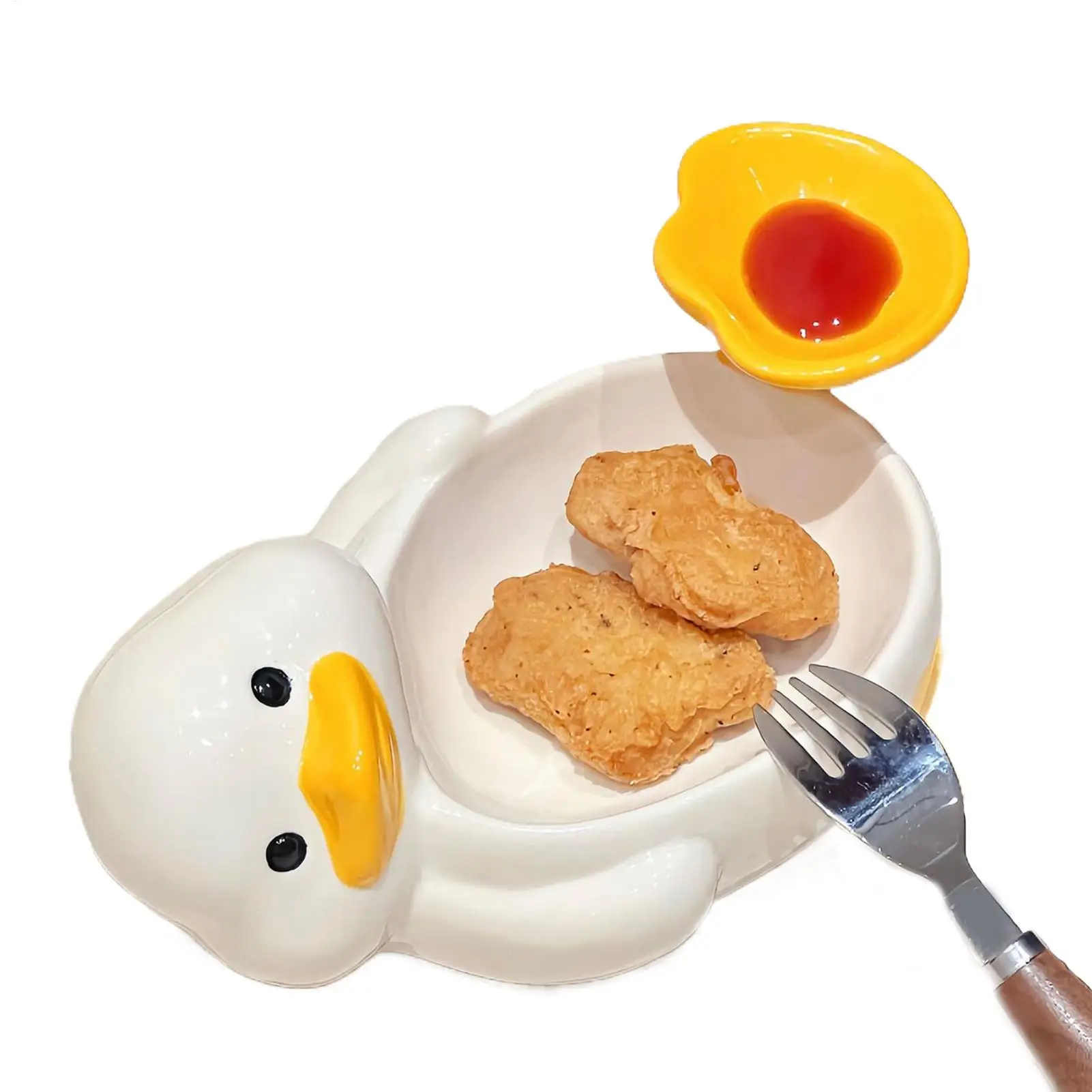 Cute Ceramic Duck Bowl with Dipping Sauce Holder Goose Decor Funny Animal Shaped Candy Dish Playful Snack Plate Perfect Gifts