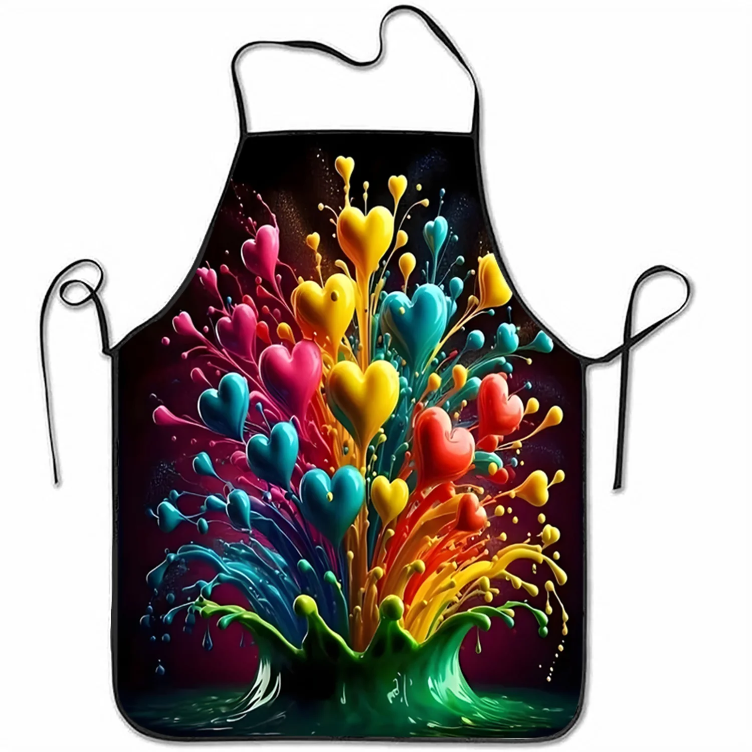 Colorful Heart Explosion Apron, Abstract Rainbow Art Cooking Bib, Vibrant Kitchen Decor, Funny Gift for Her, Washable