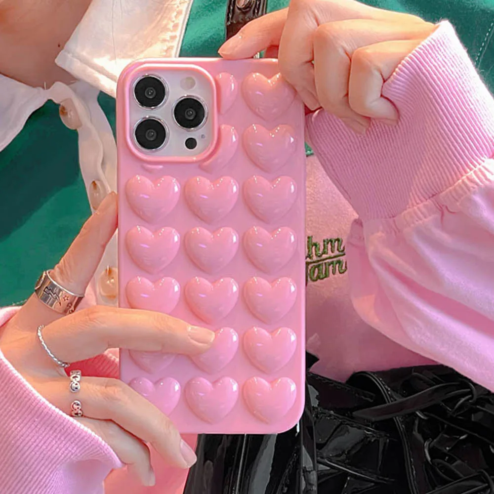 3D Love Heart Bubbles Case For iPhone 16 14 15 12 13 11 Pro XS Max XR XS 7 8 SE Soft Cases Bumper Shockproof Back Cover Shell