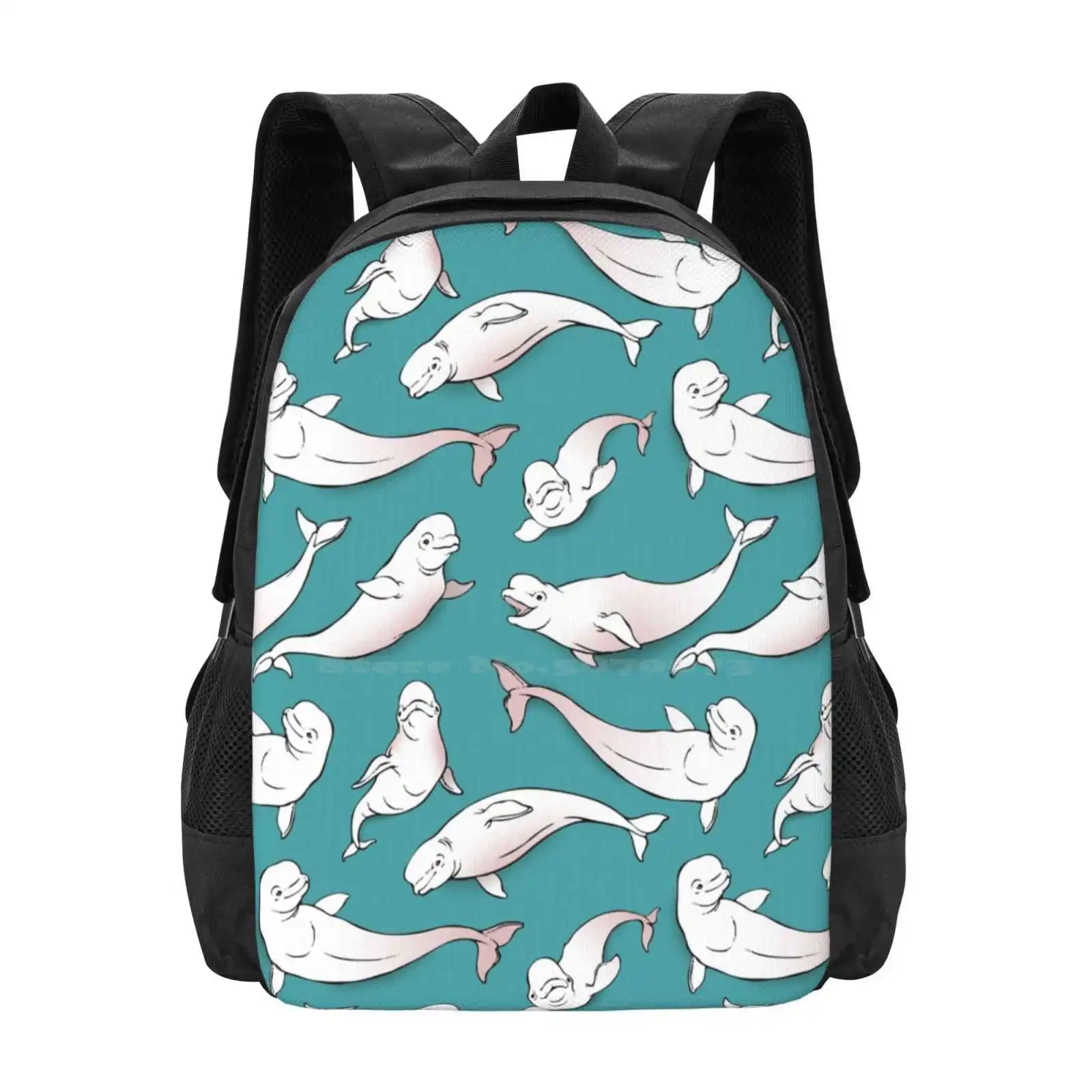 

White Whales Hot Sale Schoolbag Backpack Fashion Bags Seamless Inkpen Whales White Graphics Mammals Background Humpback