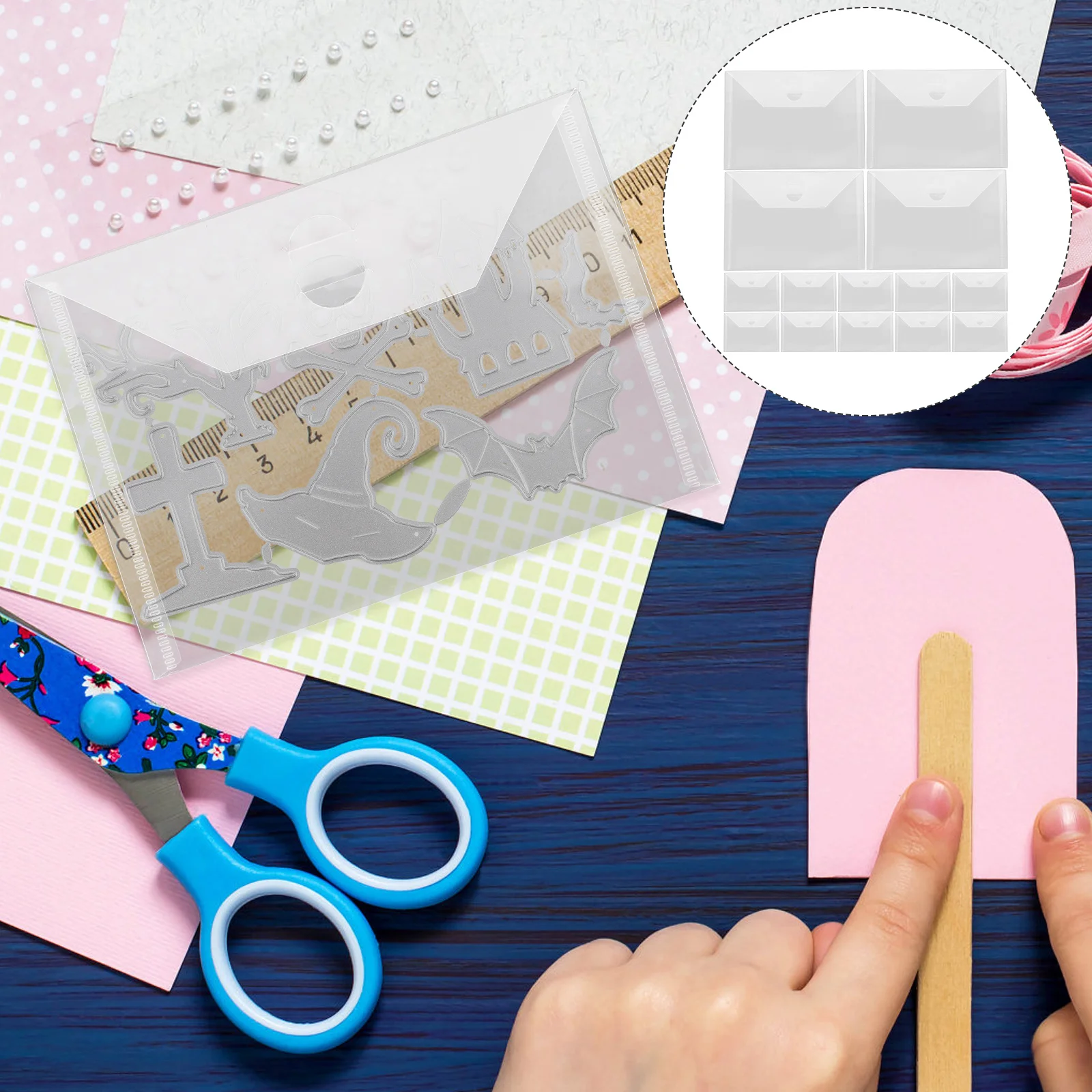 

15pcs Stencil Storage Pouches Clear Plastic Resealable Bags For Cutting Dies Templates Documents Organizer Folder Pockets