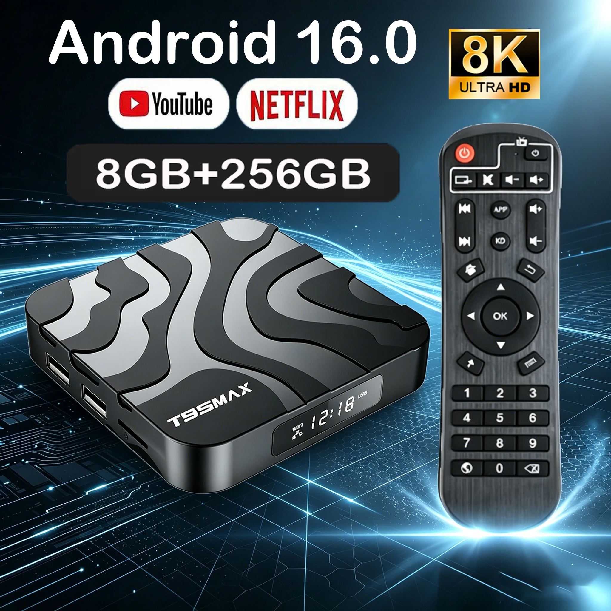 

T95 Max TV Box Allwinner H618 Android 16 4GB/8GB RAM 128GB/256GB ROM Dual 5G WiFi6 Bluetooth 6.0 8K Ultra HD Fast Media Player