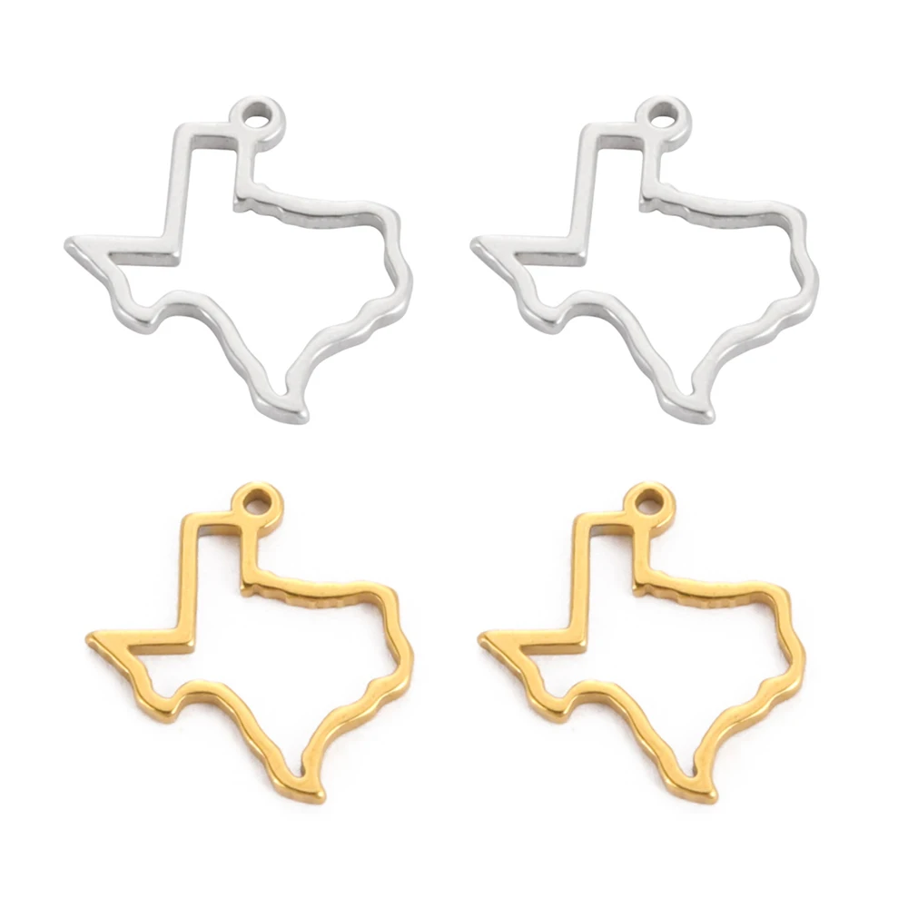 My Shape Texas Map Pendant Stainless Steel Map Charms for Necklace Bracelets DIY Jewelry Making Accessories Gift Wholesale 10pcs