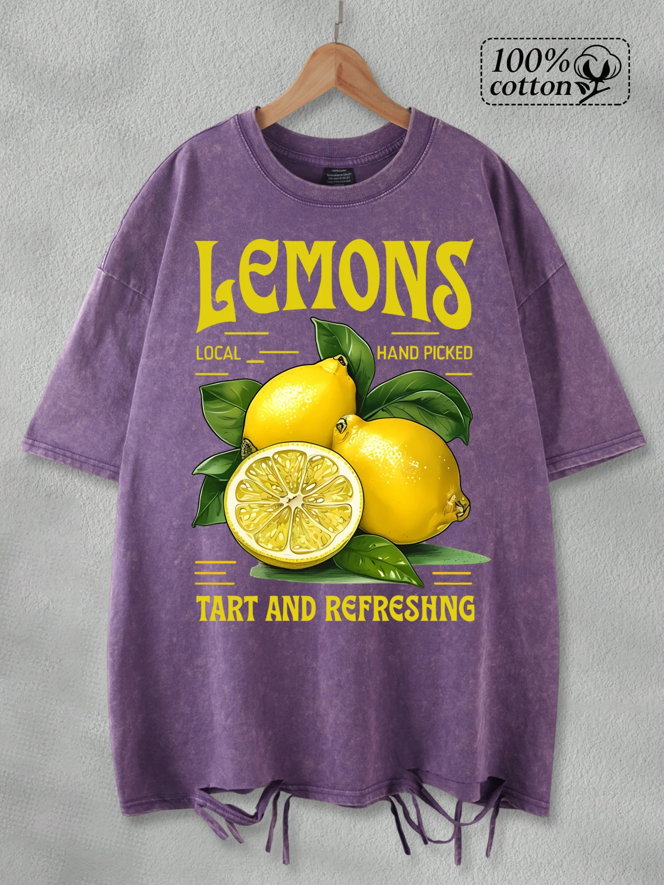 

Lemons Local Hand Picked Print Washed Holes Футболки Мужские универсальные хлопковые футболки в стиле хип-хоп Свободная уличная одежда Мягкие повседневные топы