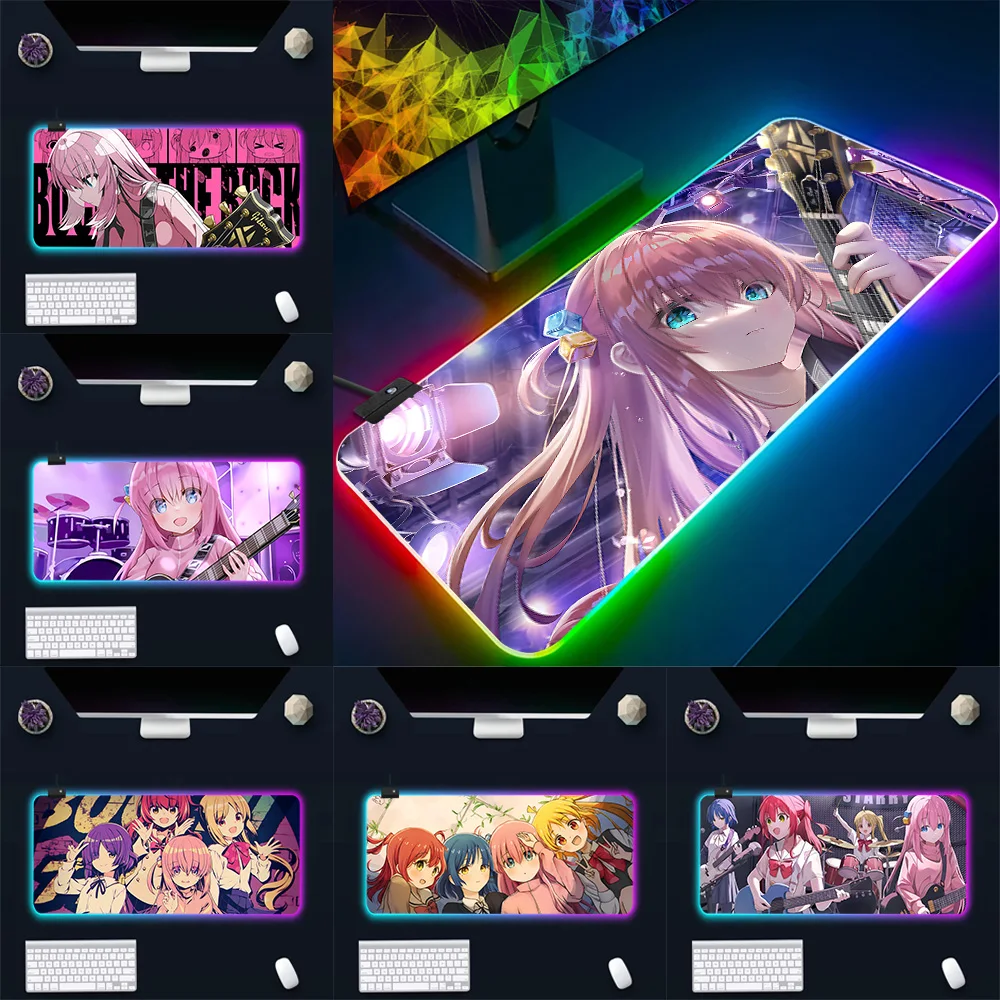 

Красивый игровой коврик для мыши Bocchi Rock Girl RGB с LED-подсветкой, резиновый коврик для мыши для ПК, игровой компьютерный коврик