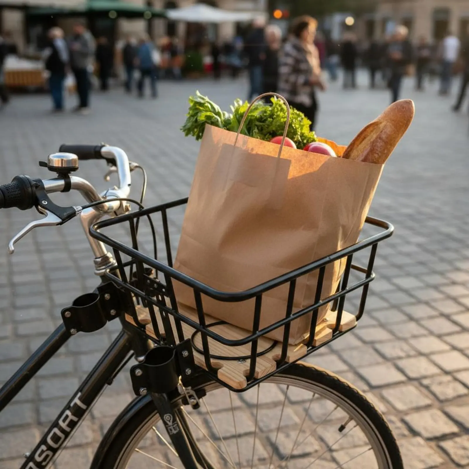

Bike Basket with Wood Base Thickened Iron Tube Front Bike Basket Easy to Install Vintage Design for Commuting