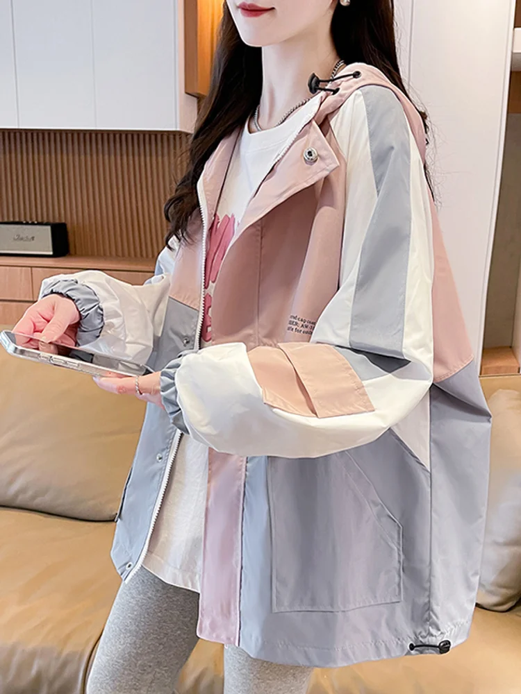 American Casual Solid Color Patchwork Assault Women Spring Autumn Outdoor Loose Sports Workwear Jacket Mountaineering Outerwear