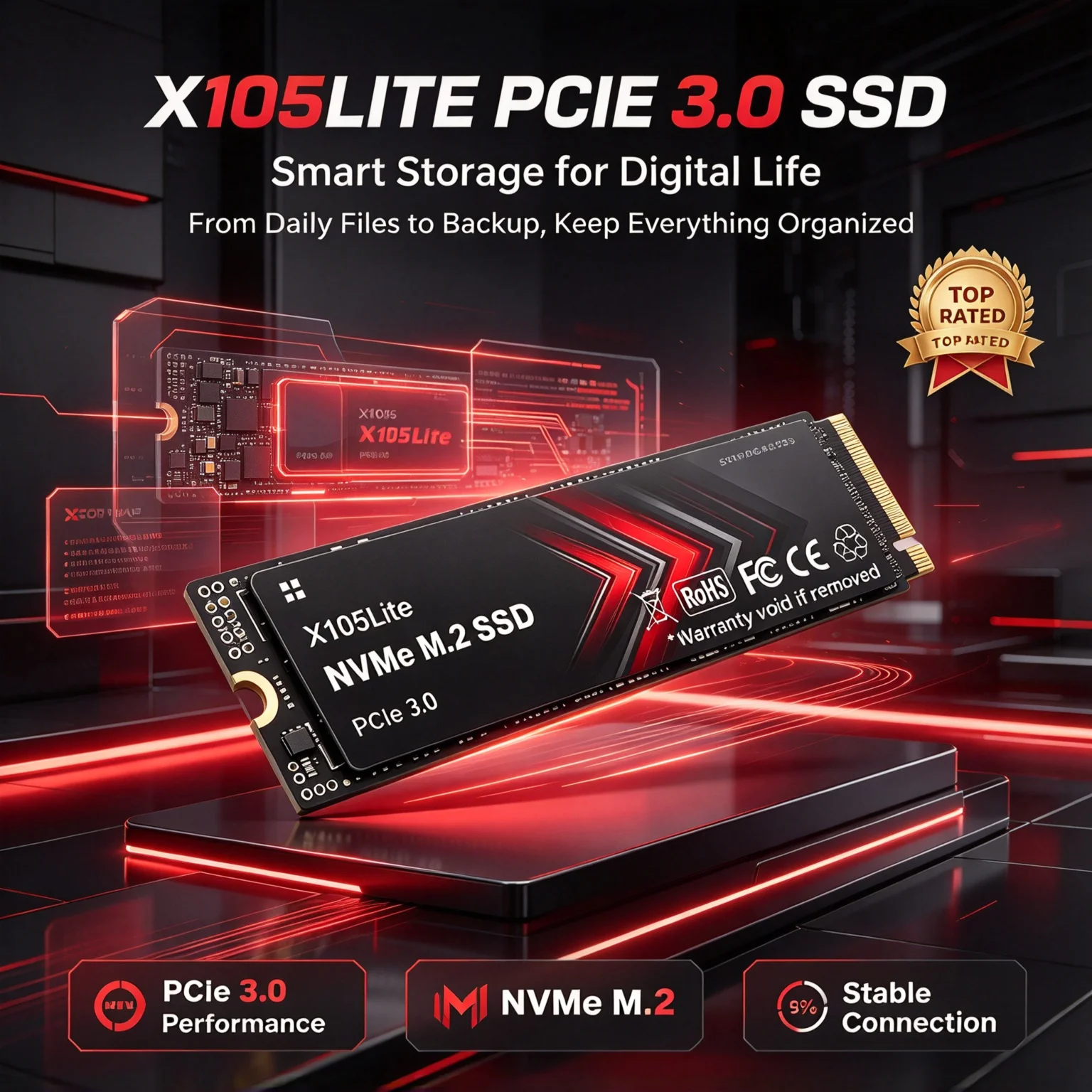 X105Lite M.2 NVMe Solid State Drive, 1TB/2TB/4TB, High Performance Internal Storage, Gaming Laptops, Desktops, Notebook