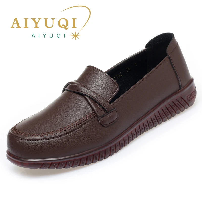 AIYUQI Female Flats Shoes Genuine Leather 2024 Spring New Round Head Women\'s Casual Shoes Large Size 41 42 Women\'s Mom Shoes