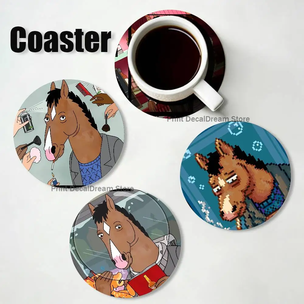 

B-BoJack H-Horseman Wood Coaster Set - Heat Resistant For Tea & Coffee, Home Cafe Decor Holiday Gift