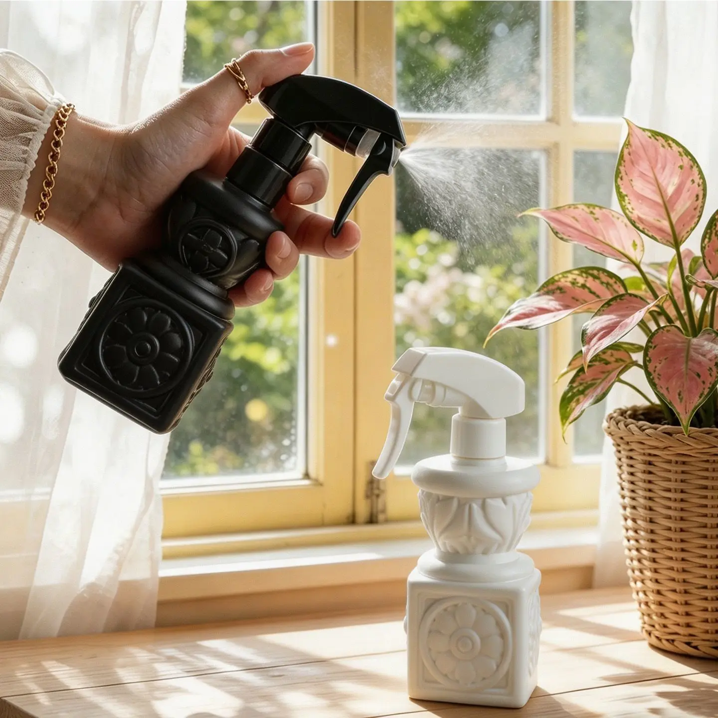 Retro Embossed Pattern Spray Bottle Storage Ornament Press Type Gardening Watering Spray Bottle Plant Cleaning Watering Can